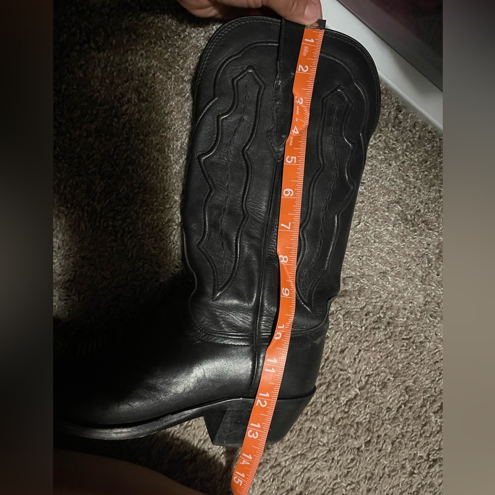 Lucchese Black Heeled Boots with Intricate Stitching - Picture 5 of 5